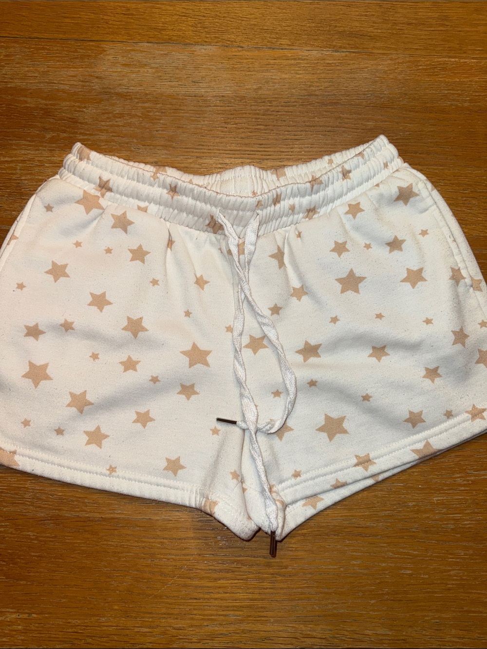 Star-Print Cream Athletic Shorts with Drawcord